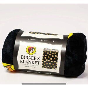 Buc-Ees Black Plush Throw Blanket 50" X 70" With Iconic Logo Print